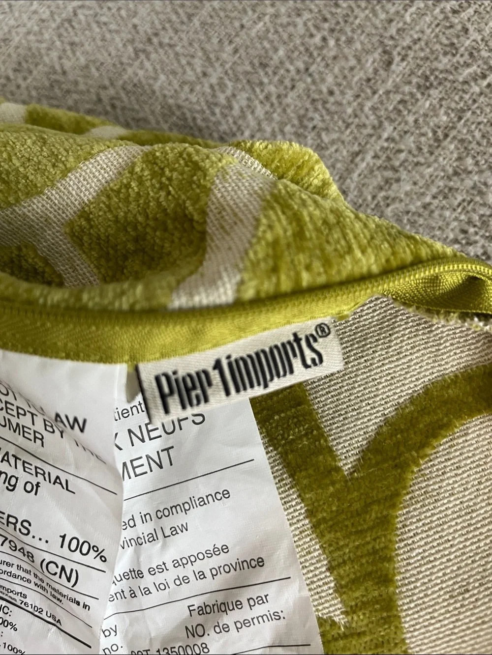 Pier1 floral Chenille reversiblepillow cover chartreuse green texture 20” square